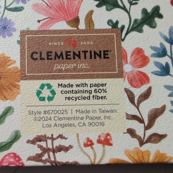 Clementine Spiral Notebook Mushrooms & Flowers Hardcover 8.5"x6.25" Ruled Page - Picture 4 of 5